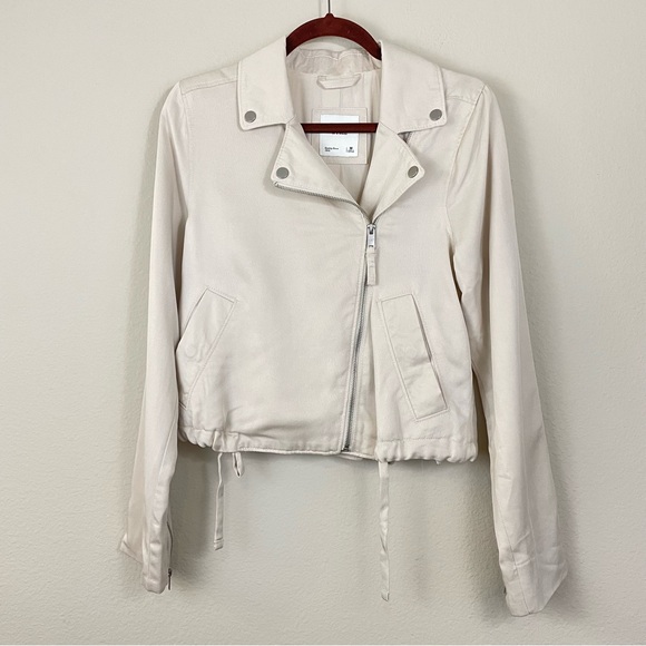 Abercrombie & Fitch Beige Drape Moto Jacket Size Medium - Picture 2 of 8